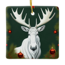Art Deco White Christmas Moose Ornament