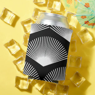 Art Deco White Fan Black Pattern Can Cooler