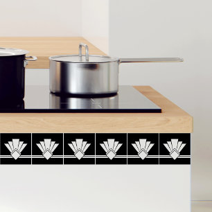 Art Deco White Fan Black Pell and Stick Tile