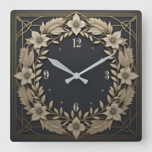 Art Deco white flower Square Wall Clock