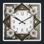 Art Deco white flowers Square Wall Clock<br><div class="desc">Great clock design. You will love it like others. Be free to use this design for other product you like or to customize and add your text. Follow me for more. Thank you. Have a nice day.</div>