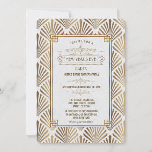 Art Deco White Gatsby 1920s New Year's Eve Party Invitation