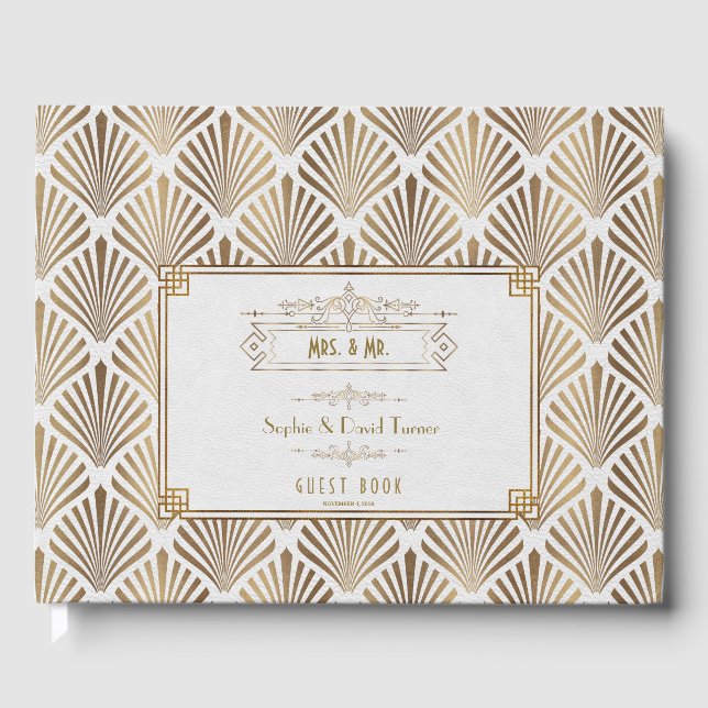 Art Deco White Gatsby 1920s Wedding Guest Book (Front)