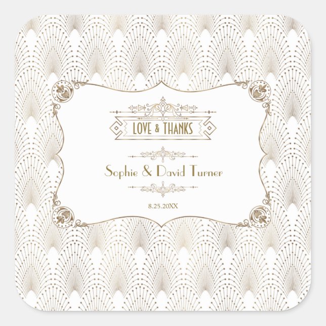 Art Deco White Gatsby 1920s Wedding Square Sticker (Front)