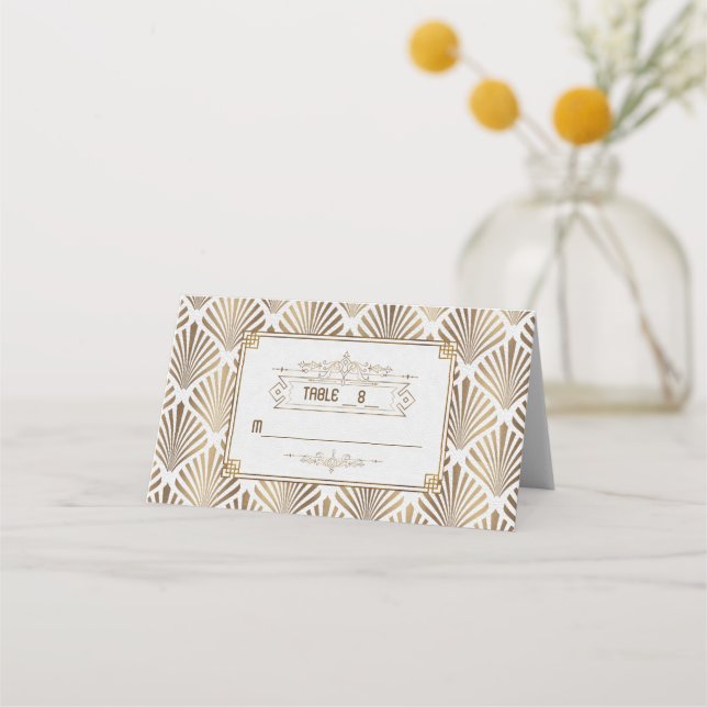 Art Deco White Gatsby 1920s Wedding Table Number Place Card (Front)