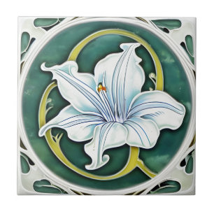 Art Deco White Lily Tile