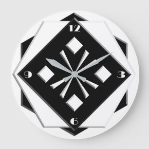 Art Deco white on black geometric pattern Large Clock