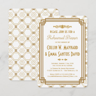 Art Deco White Rehearsal Dinner Invitations