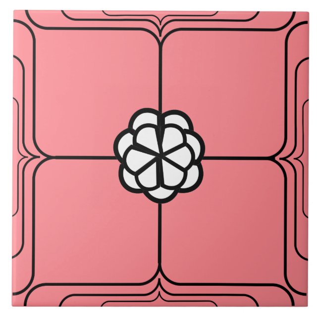 Art Deco White Rose on Pink Tile (Front)