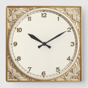 Art Deco White Square Wall Clock