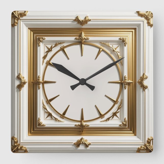Art Deco White Square Wall Clock (Front)
