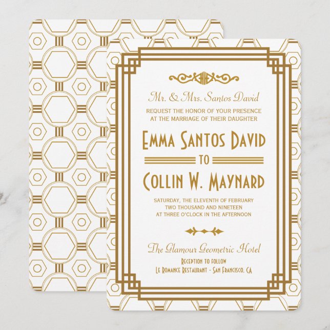 Art Deco White Wedding Invitations (Front/Back)
