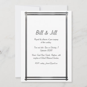 Art Deco White with Black Border Wedding Invitation