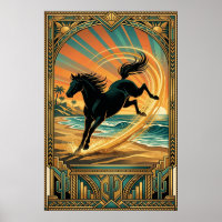 Art Deco Wild Horse Beach Sunset Teal Orange