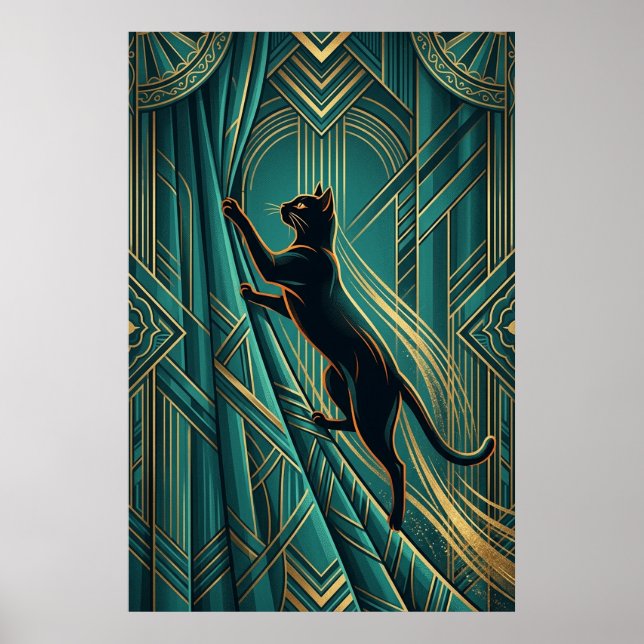 Art Deco Windowsill Black Cat Wall Art (Front)