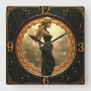 Art Deco with fantasy girl Square Wall Clock