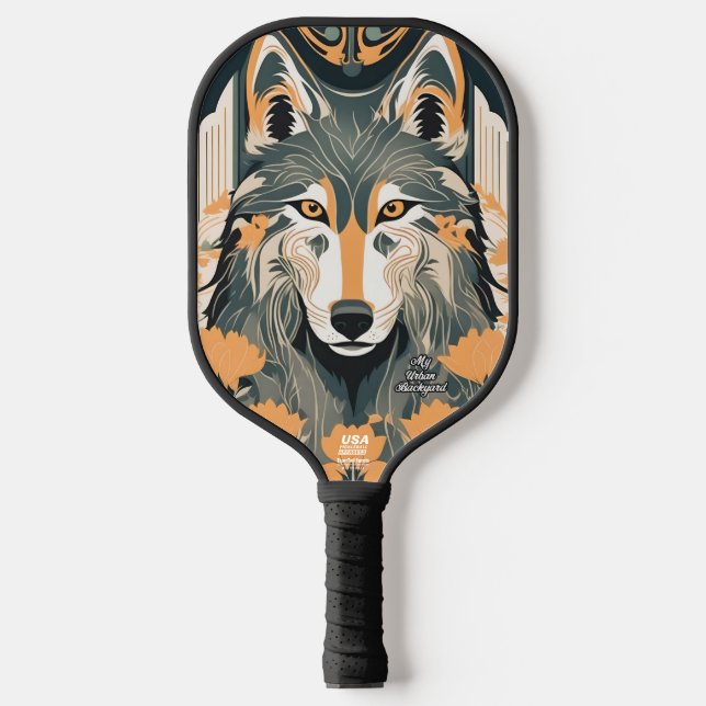 Art Deco Wolf Personalized Pickleball Paddle (Front)