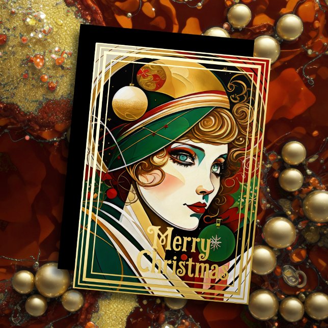 Art Deco Woman Christmas Foil Holiday Card (Creator Uploaded)