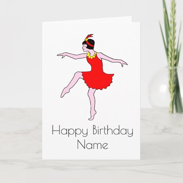 Art Deco Woman Dancer Red Dress Birthday Card (Front)