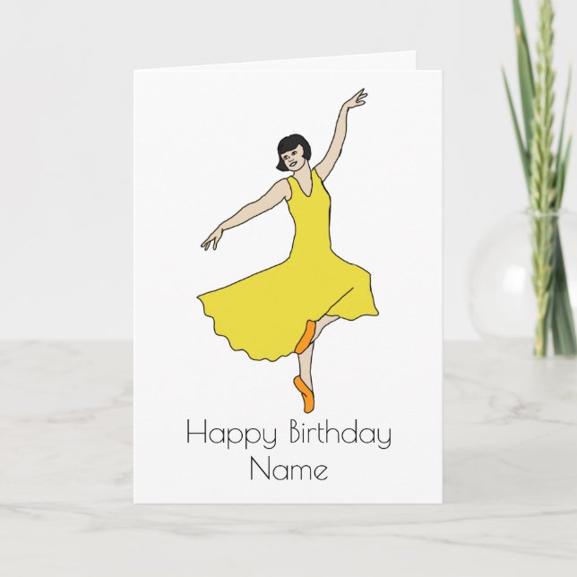 Art Deco Woman Dancing Yellow Dress Birthday Card (Front)