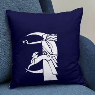 Art deco woman, dog and moon throw pillow