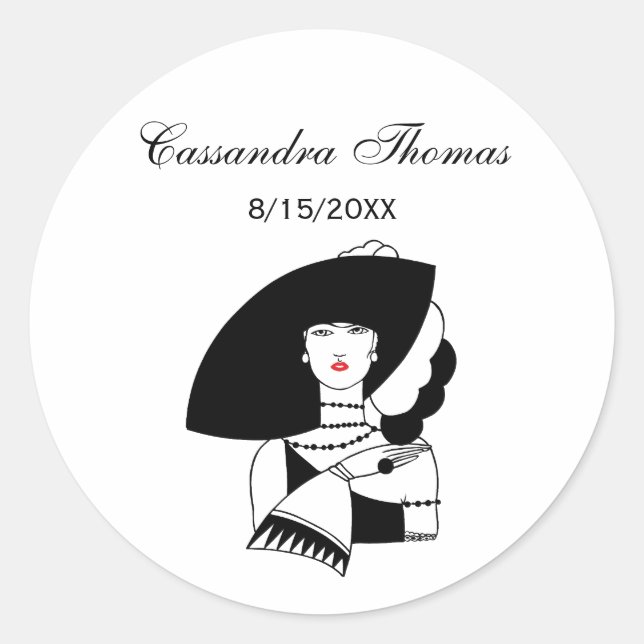 Art Deco Woman In Big Hat Gloves RL Classic Round Sticker (Front)