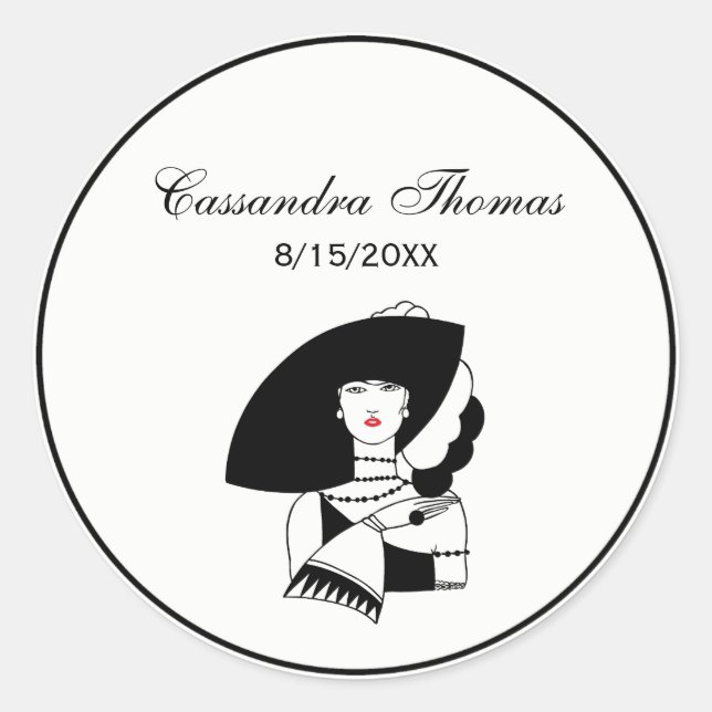 Art Deco Woman In Big Hat Gloves RL Classic Round Sticker (Front)