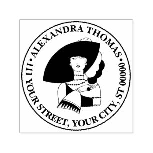 Art Deco Woman In Big Hat Gloves RL Name Address Self-inking Stamp
