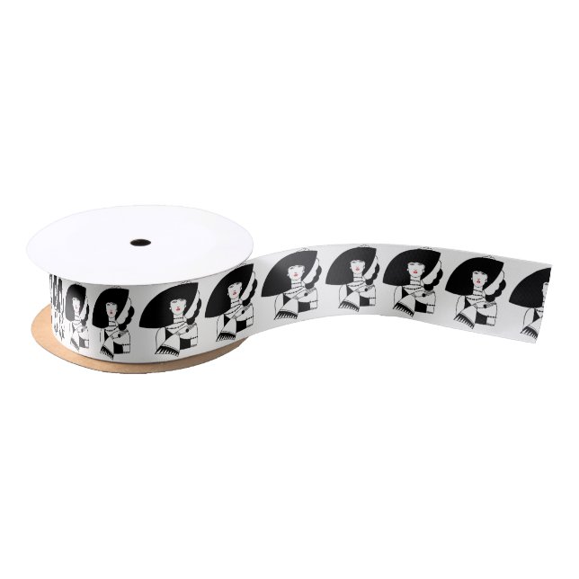 Art Deco Woman In Big Hat Gloves RL Satin Ribbon (Spool)