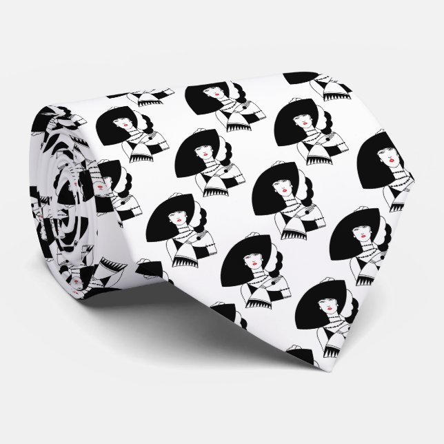 Art Deco Woman In Big Hat Gloves RL Tie (Rolled)