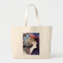 Art Deco Woman in Scarf Large Tote Bag