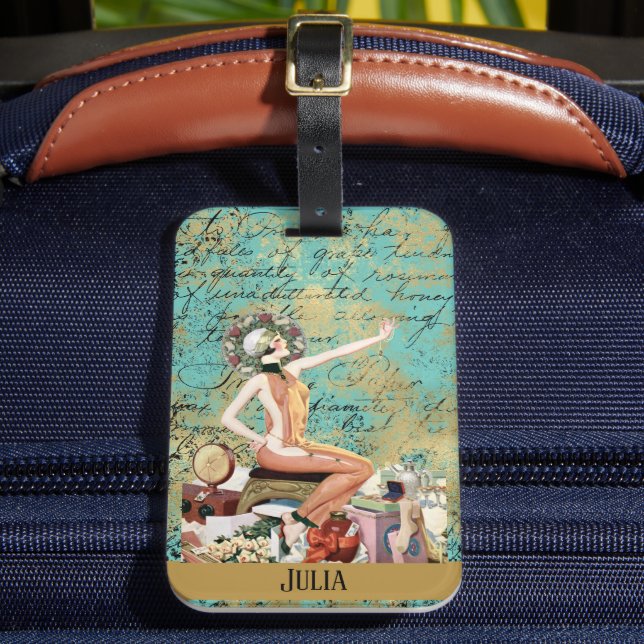 Art Deco Woman Personalized Luggage Tag (Front Insitu 2)