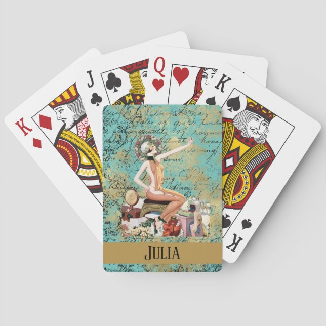Art Deco Woman Personalized Playing Cards (Back)