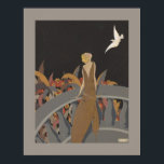 Art Deco Woman Poster<br><div class="desc">A beautiful Art Deco illustration of a woman standing on a balcony watching a white dove.  Colored in autumn tones - a lovely poster.</div>