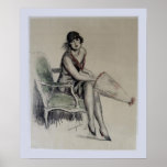 Art Deco Woman Poster<br><div class="desc">Lovely black and white pencil drawing of a beautiful woman dressed in 1920's fashion.  Slight colouring of red.</div>