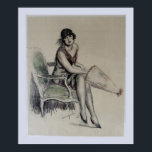 Art Deco Woman Poster<br><div class="desc">Lovely black and white pencil drawing of a beautiful woman dressed in 1920's fashion.  Slight colouring of red.</div>