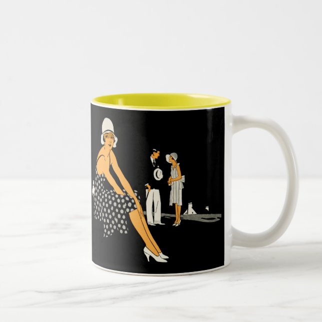 Art Deco Woman Shoes Polka Dot Black Two-Tone Coffee Mug (Right)