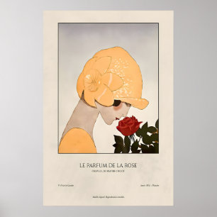 Art Deco Woman with Rose Print French Vintage
