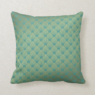 Art Deco Yacht Club Mint Green Golden Seashells Throw Pillow