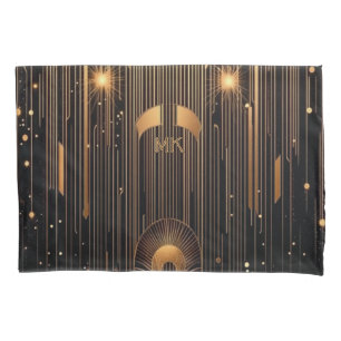 Art Deco Your Initials Egyptian Art Black Standard Pillowcase