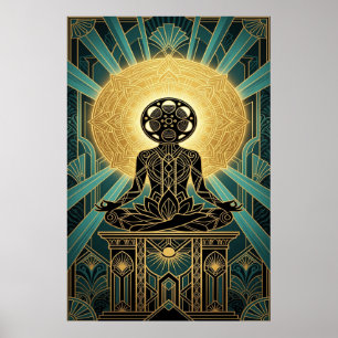 Art Deco Zen Film Meditation Gold & Teal Poster