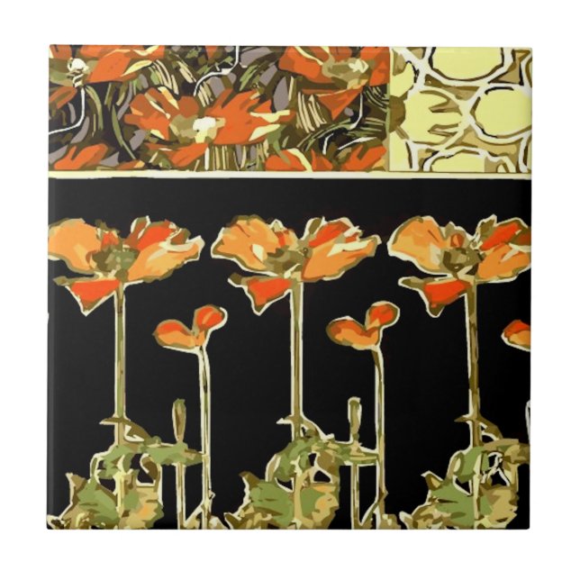 Art decoratifs (orange flowers) Alphonse Mucha Til Tile (Front)