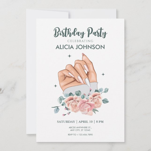 Art des ongles fantaisie Anniversaire Invitation (Devant)
