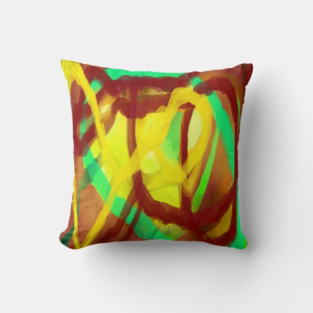 Art design brown yellow green crossover pattern throw pillow (Front)
