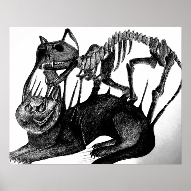 Art d'horreur gothique - poster squelette de chat (Devant)