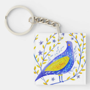 Art d'oiseau bleu et jaune à l'aquarelle moderne