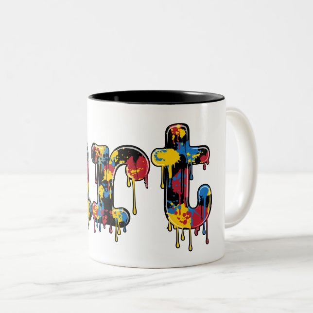 Art Dripping Paint School and Teachers Two-Tone Coffee Mug (Front Right)