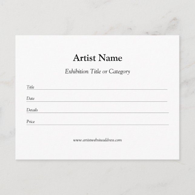 Art Exhibition Label Template for Artists Postcard (Front)