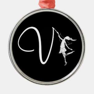 Art Fairy Initial: V Metal Ornament