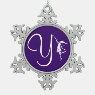 Art Fairy Initial: Y Snowflake Pewter Christmas Ornament